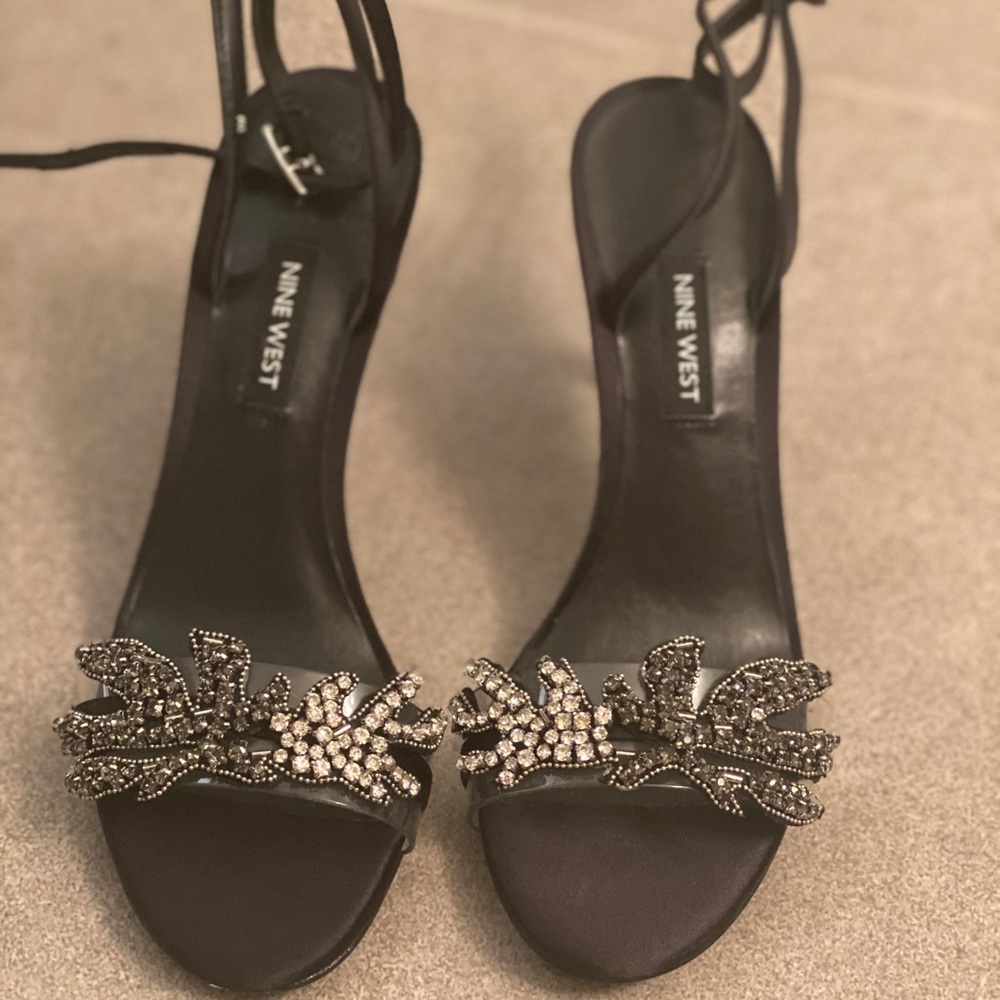Black, Nine West, Kitten Heel, Jeweled Shoes
